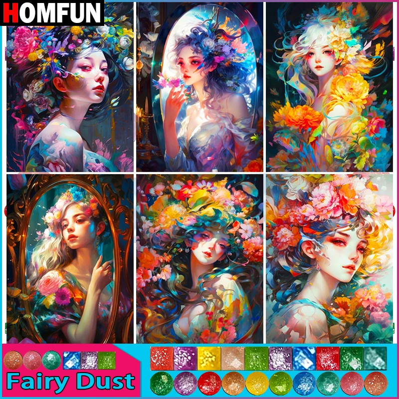 

HOMFUN Fairy Dust 5D Diamond Embroidery Needlework Kit "Beauty Flower" Diy Diamond Painting Cross Stitch Home Decoration Gift