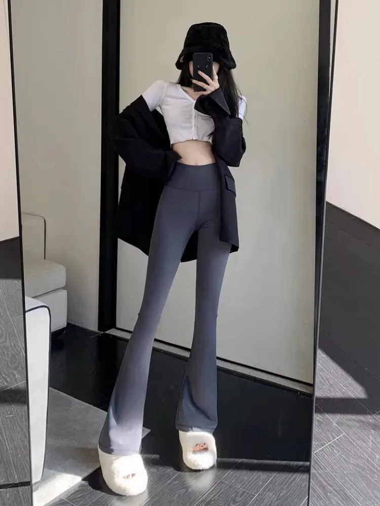 Black Horseshoe Pants For Women's Spring 2024 New Casual High Waisted Slimming And Drooping Feeling Elastic Fitness Micro Horn