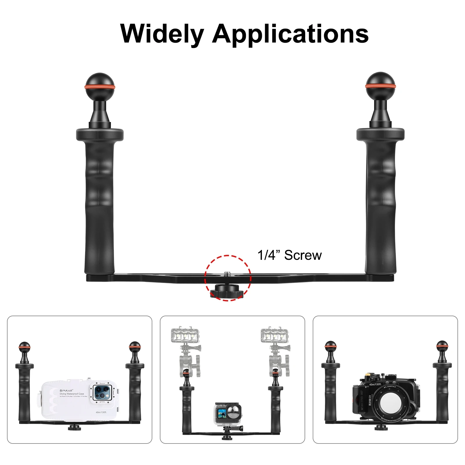 PULUZ Dual Handles Aluminium Alloy Tray Stabilizer for Underwater Camera Housings