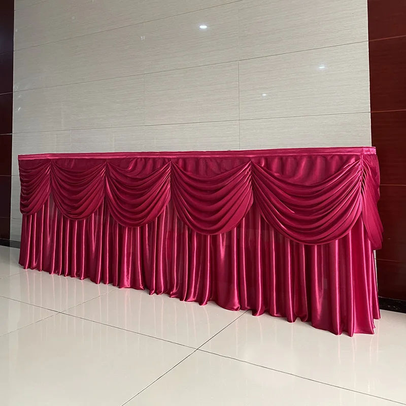 Table Skirt 3M/6M Ice Silk Table Skirting with Valances Stage Table Skirts Party Banquet Event Birthday Decoration