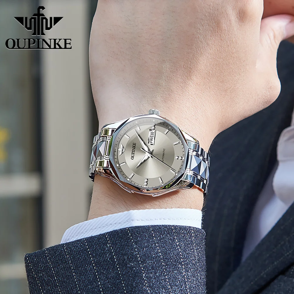 OUPINKE 3295 Men Automatic Watch Fashion Business Mechanical Watch For Men Top Brand Deep Waterproof Auto Date Dress Wristwatch