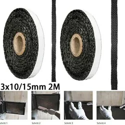 Black Flat Stoves Rope Self-Adhesive Fiberglass Fireplace Door Sealing Cord Replacement Gasket Tape 2m Length 10/15mm Width