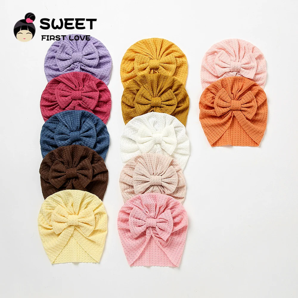 Waffle Bowknot Newborn Baby Girl Turban for Babies Soft Cotton Bow Infant Beanie Baby Headbands Toddler Baby Hair Accessories