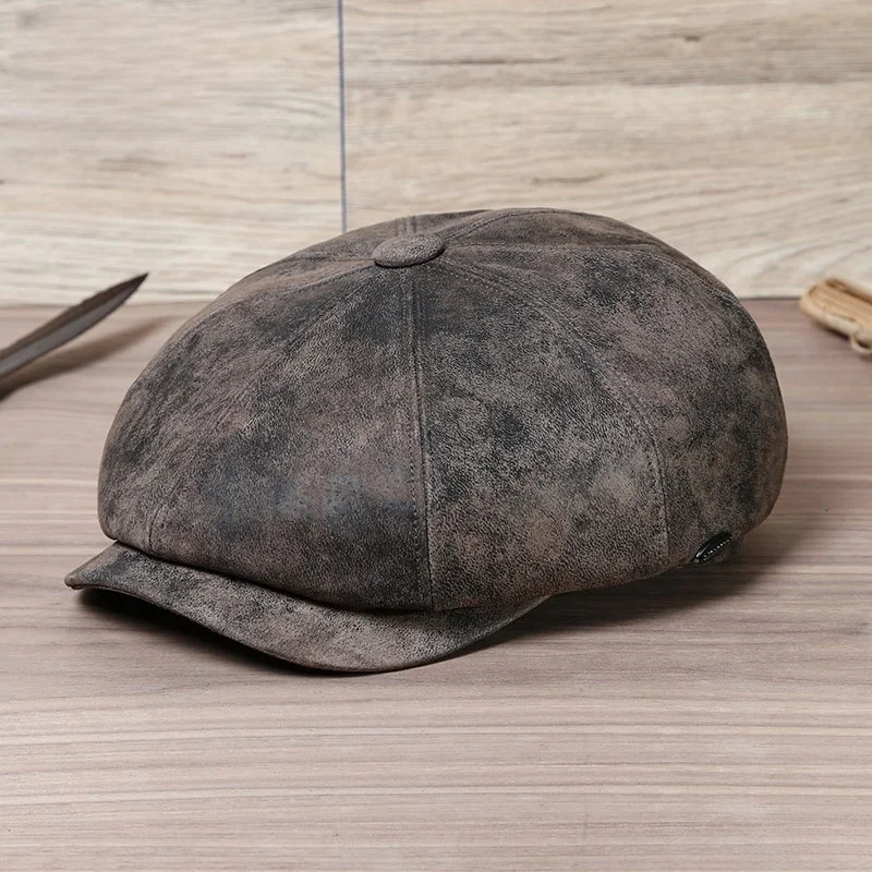 

Retro Octagonal Hat Men's Leather New Newsboy Cap Casual Painter