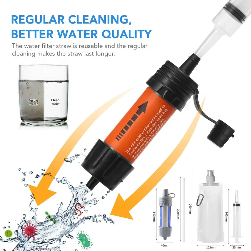 Water Filter Outdoor Portable Survival Emergency Drinking Purifier Camping Hiking Backpacking