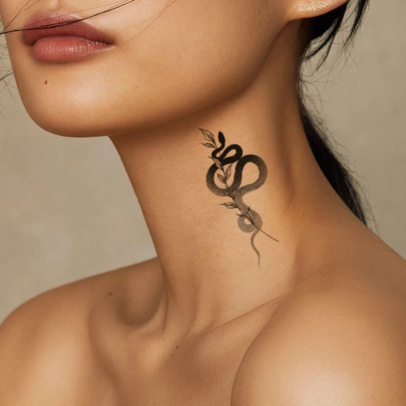 

Black Snake Waterproof Temporary Tattoo Sticker Branches Leaves Fake Tattoos Flash Tatoo Arm Chest Neck Body Art for Women Men