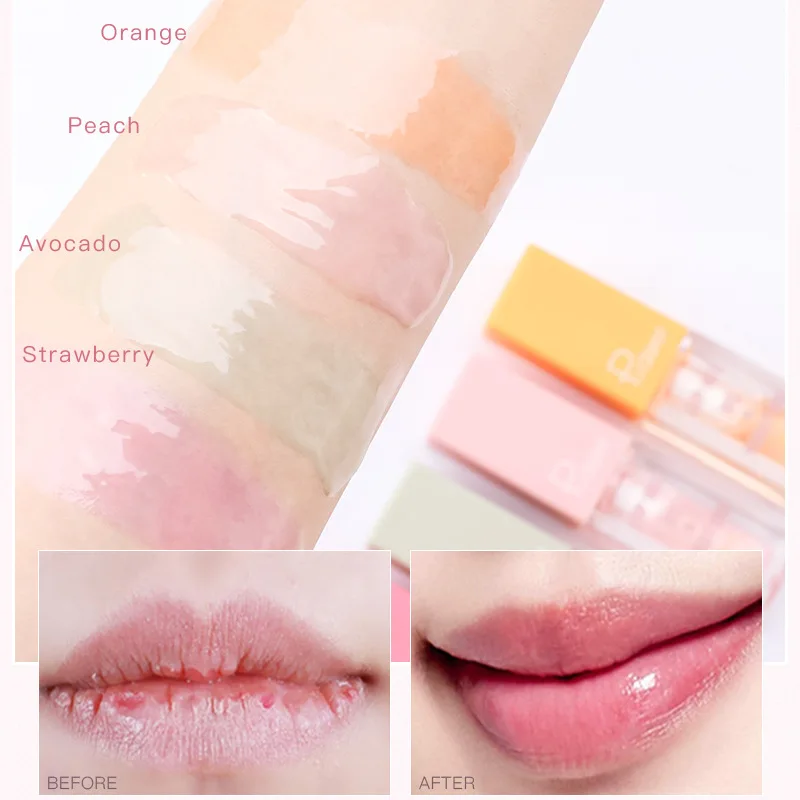 4Pcs/Set Hydrating Lip Glaze Transparent Jelly Lip Plumping Long Lasting Moisturizing Lip Care Make Up Liquid Big Lip Brush 2