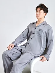 Silk Satin Pajamas Men Sleepwear Bedroom Home Clothes Man Long Button-Down Pyjamas Suit Ice-silk Pijama Loungewear