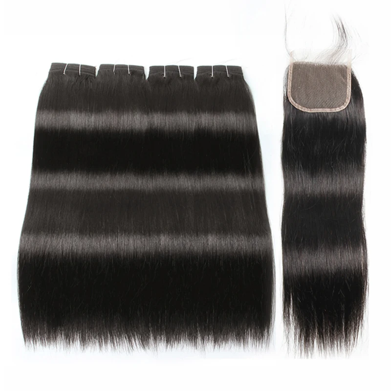 Deep Wave Bundles With Closure Human Hair 4 Bundles With Closure Remy Brazilian Hair Weave 8-14 Inch