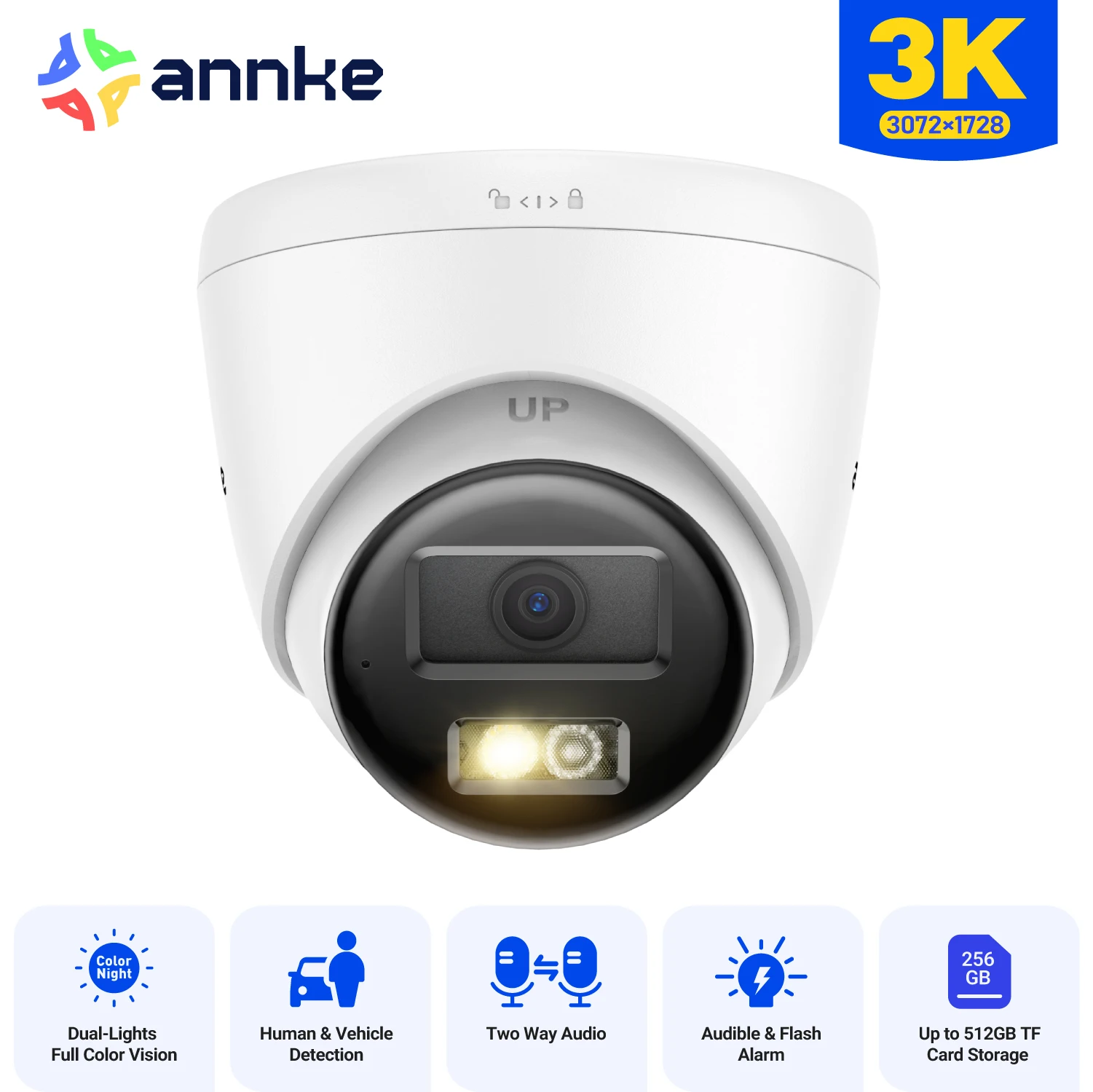 ANNKE 3K IR Network Security IP Camera Two-Way Audio Support flashing/ Audio alarm Smart Dual-Light Waterproof POE Camera 2.8 mm