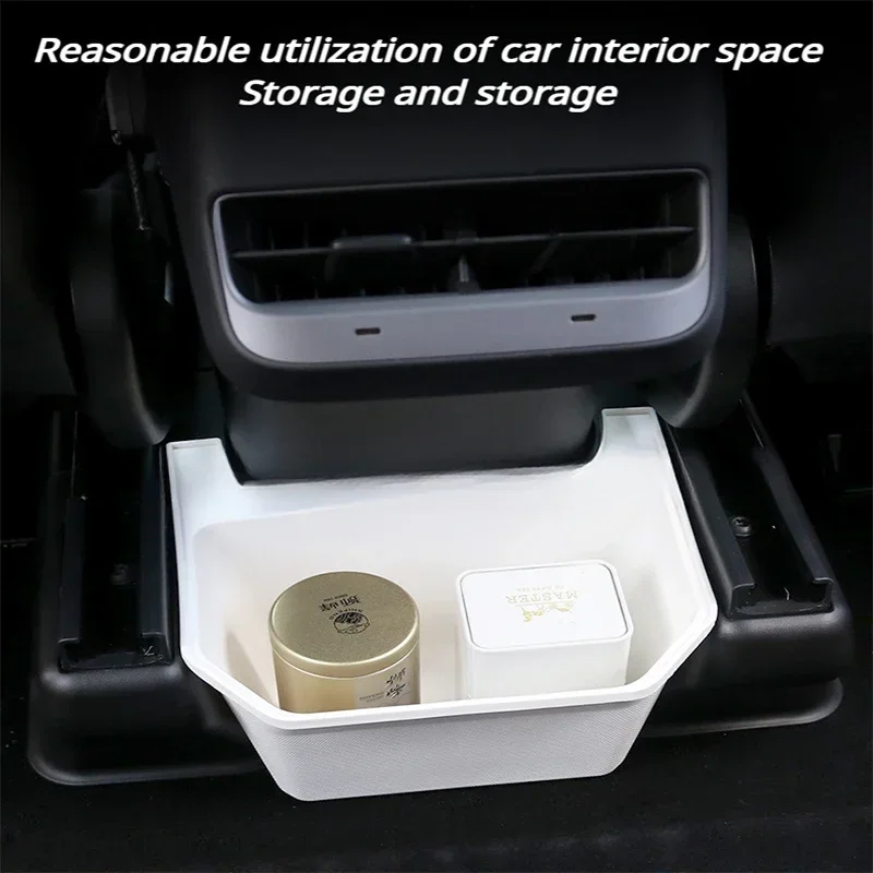 For Tesla Model Y TPE Storage Box Rear Center Console Organizer Box with Cover Trash Under Seat Car Interior Accessories 2023