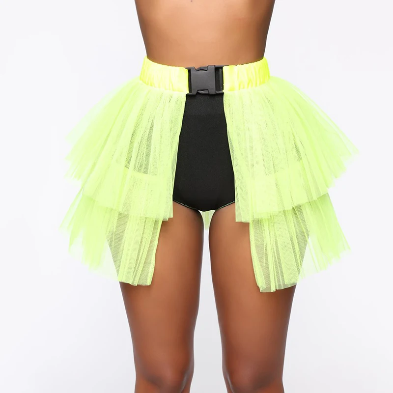FestivalQueen 네온 메쉬 투명한 버클 스커트 여성용 Pleated Tulle Loose Patchwork 하라주쿠 섹시한 미니 세련된 스커트 Night Cl