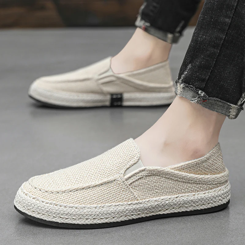 Summer Casual Loafers Men Breathable Slip On Urban Shoes Men Classic Linen Canvas Sneakers Male Light Flats Lazy Shoes Cheap 2