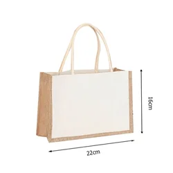 Vintage Handmade Burlap Jute Tote - Reusable Linen Shopping & Gift Bag (A)
