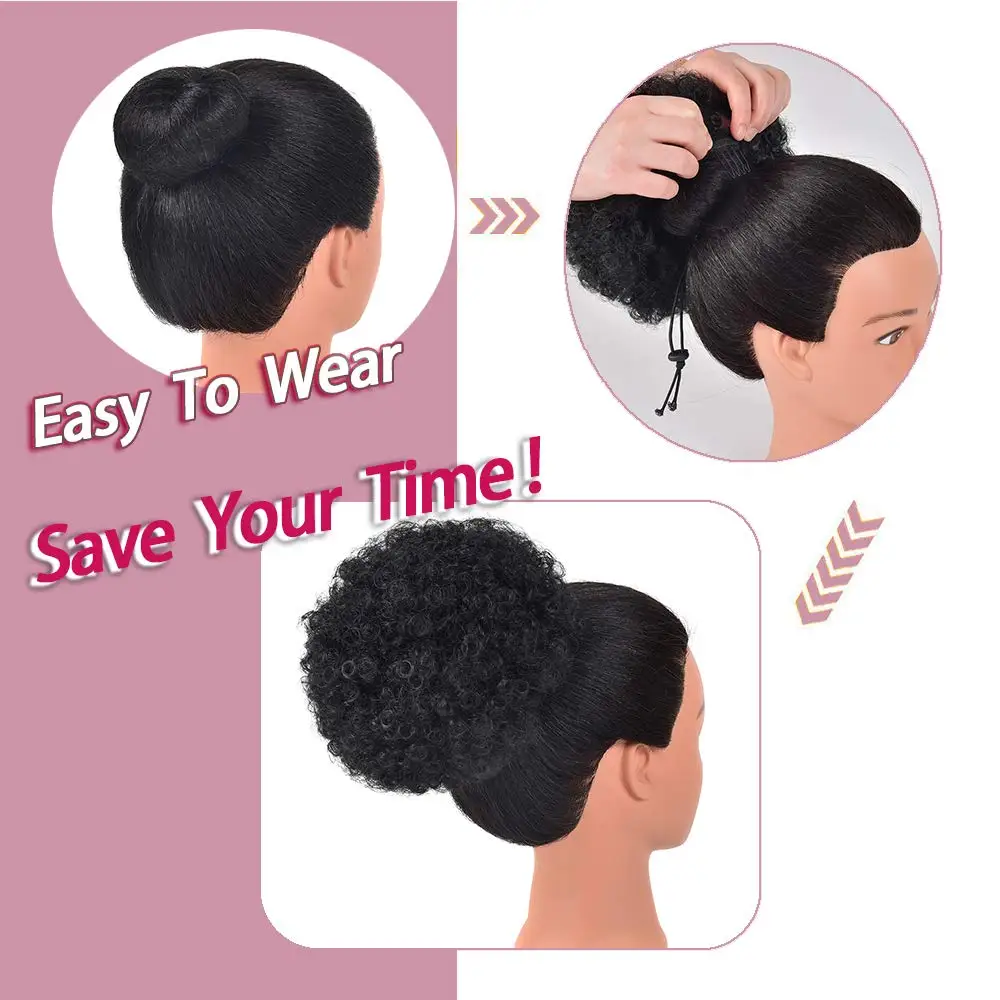 Afro Puff Drawstring Ponytail Synthetic Hair Extension Ombre Honey Colored Blonde Clip On Kinky Curly Ponytail