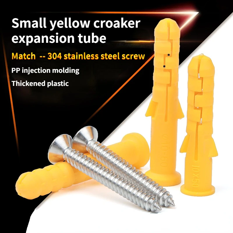 

M6 M8 M10 Small Yellow Croaker Plastic Expansion Pipe Expansion Plug Rubber Plug Anchor Plug with Self-tapping Screw Set