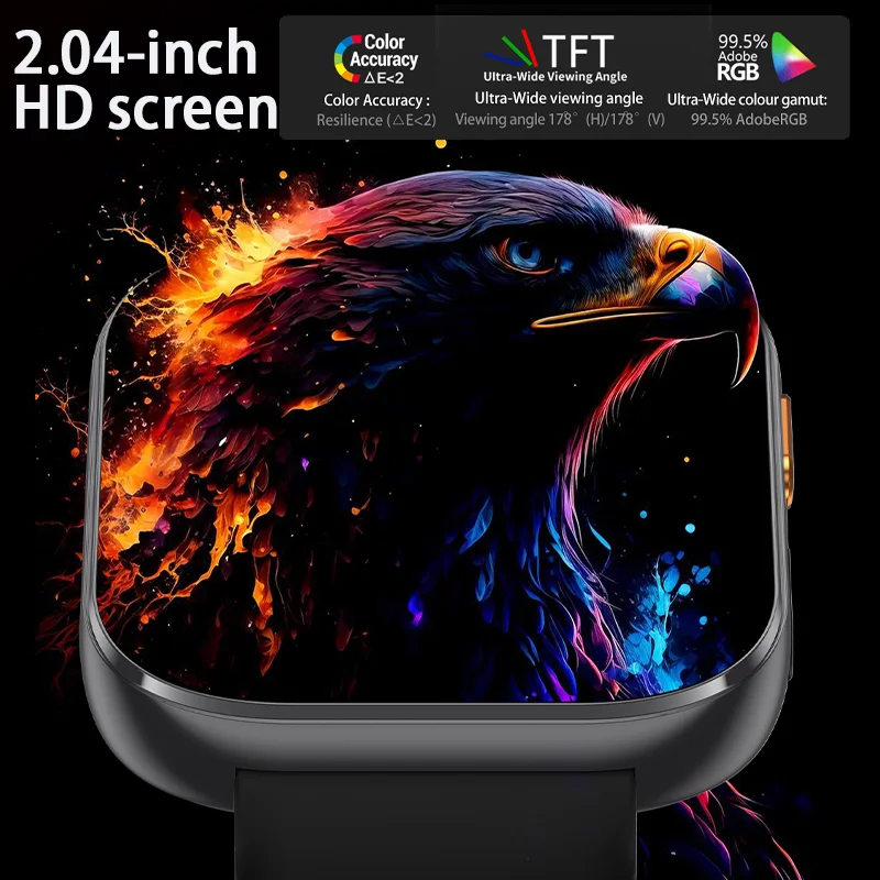 야외용 신형 1000mAh 스마트워치 2.04인치 HD 화면 스마트워치 LED 플래시라이트 100+ 스포츠 모드 BT 통화 방수 스마트워치 남녀공용