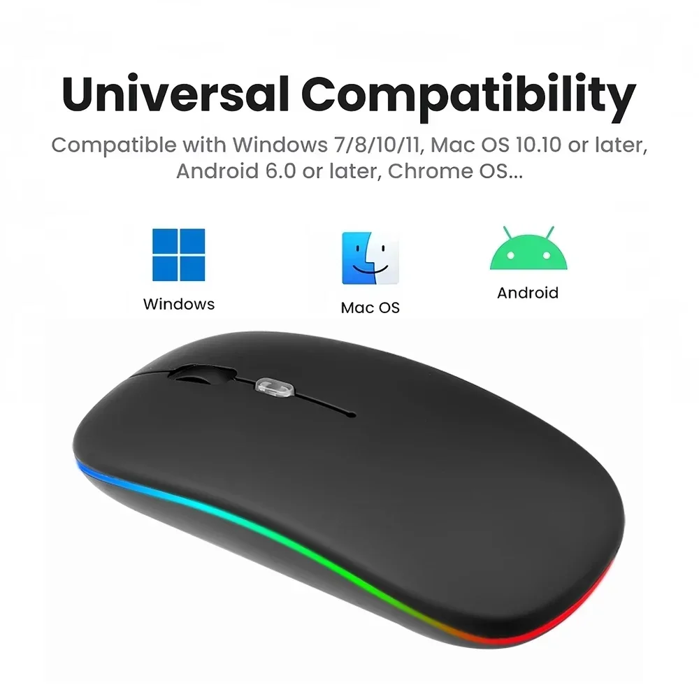 Wireless mouse 2.4G RGB colorful rechargeable silent USB gaming 1600DPI PC laptop Macbook Pro