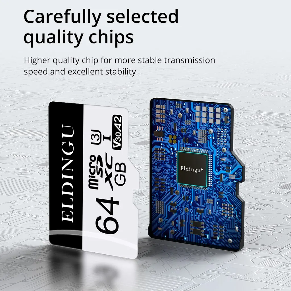 ELDINGU 감시 장치용 메모리 카드, 휴대폰 컴퓨터 드론 카메라, 64GB A2 마이크로 SD 카드, Class10 U3 4K