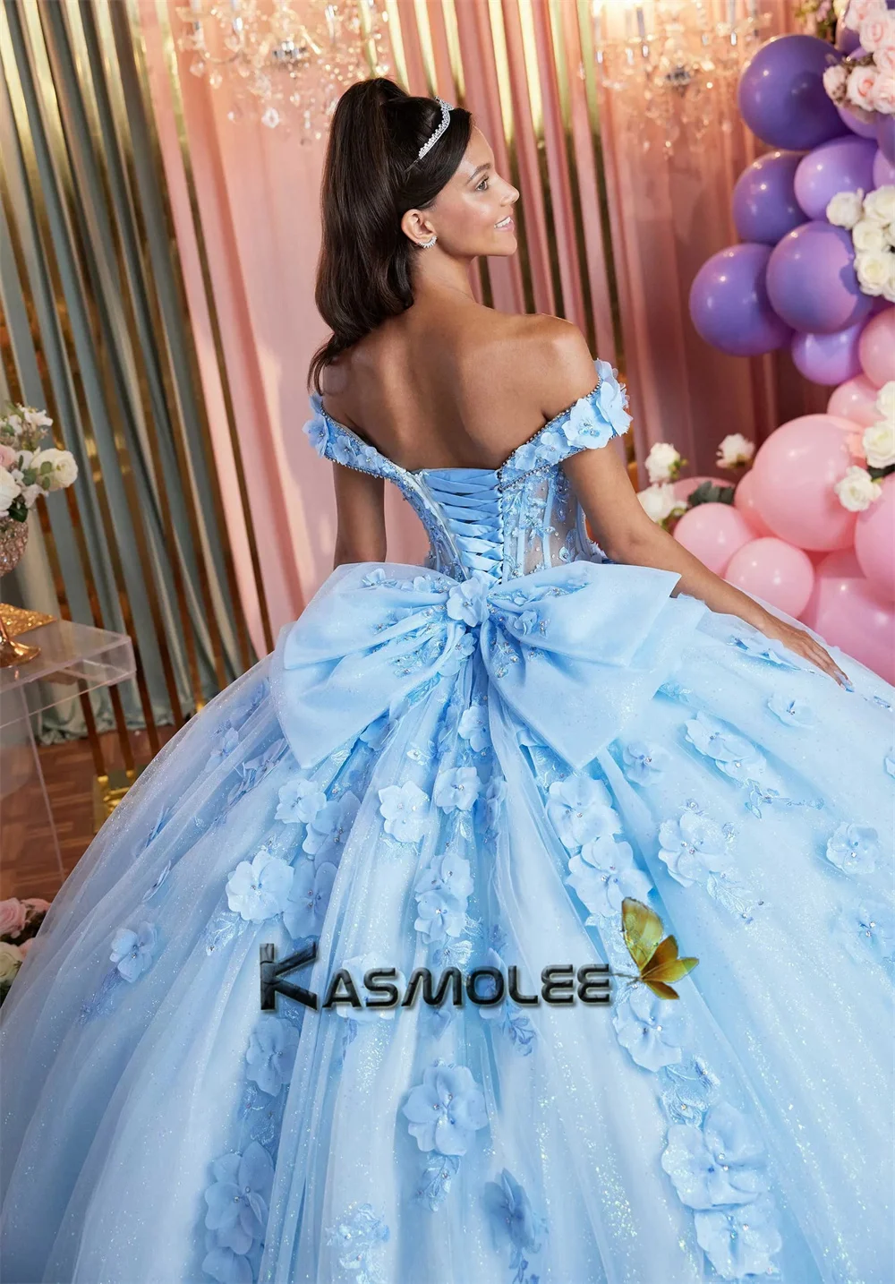 Ball Gown Quinceanera Dresses 15 Ans Illusion Lacing up 3D Flowers Lace Appliques Customized
