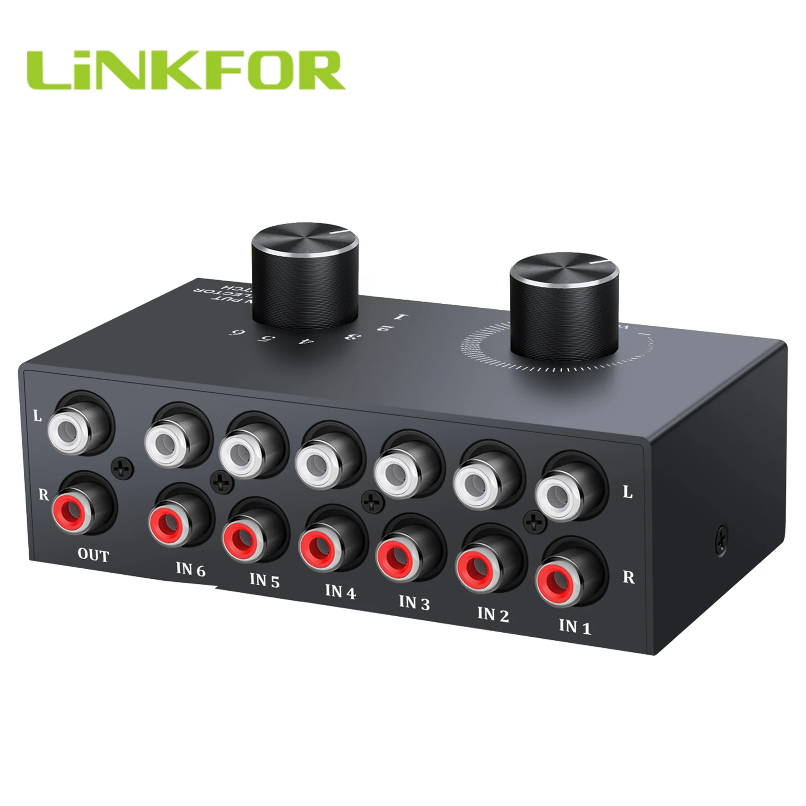 Linkfor Selettore Switcher Audio A 6 Vie Switch Audio Stereo Rca Bidirezionale 6 In 1 Out O 1 In 6 Out L/R Jack Sound Channel Rca