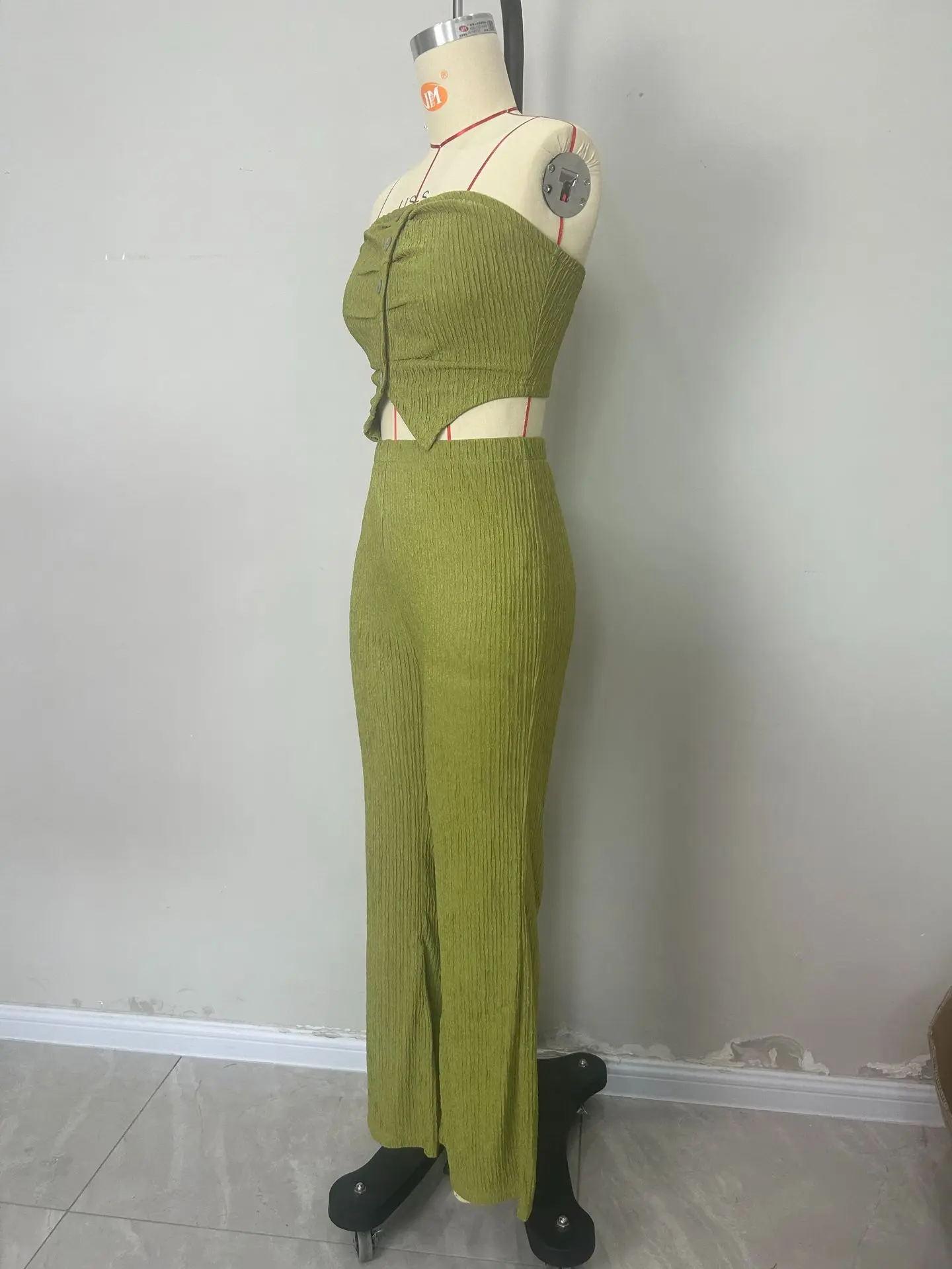 Women Wide Leg Flare Pant Suits with Strapless Cropped Tops