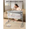 Baby Bassinet Bedside Sleeper,All Mesh Bedside Bassinet for Newborn Infant with Comfy Mattress, 7 Height Adjustable Bedside Crib 2