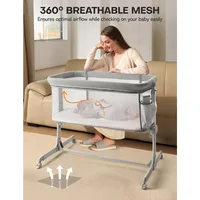 Baby Bassinet Bedside Sleeper,All Mesh Bedside Bassinet for Newborn Infant with Comfy Mattress, 7 Height Adjustable Bedside Crib 2