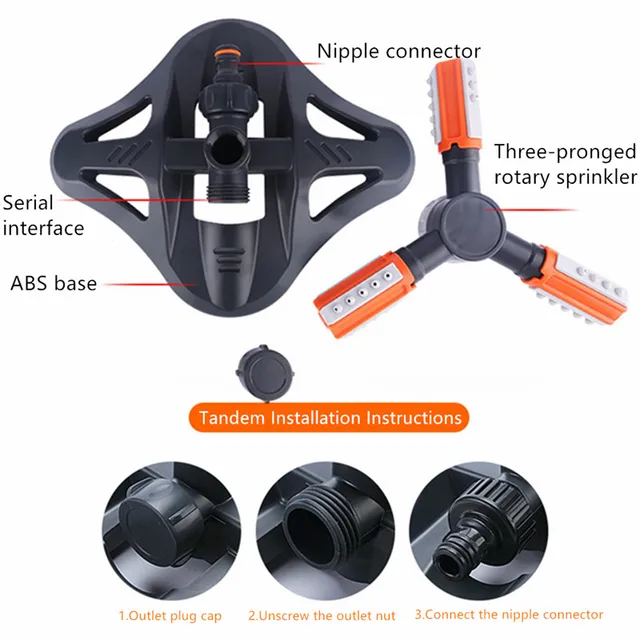 360 ° Forgó Kerti Sprinkler 3 Karok Automatikus Füves Pázsit Öntözés Fúvóka Öntözőszerszám - Image 4