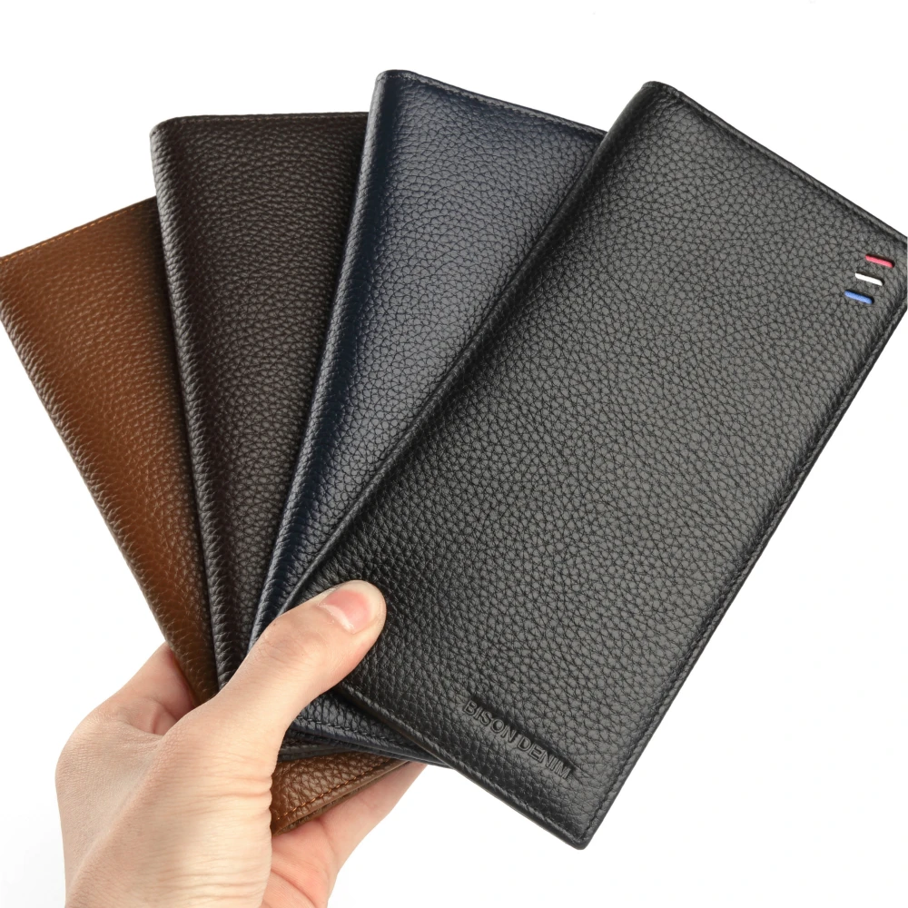 BISON DENIM Cowskin Long Purse For Men Wallet Business Men's Thin Soft Genuine Leather Wallet Card Holder Coin Purse N4470&N4391 3