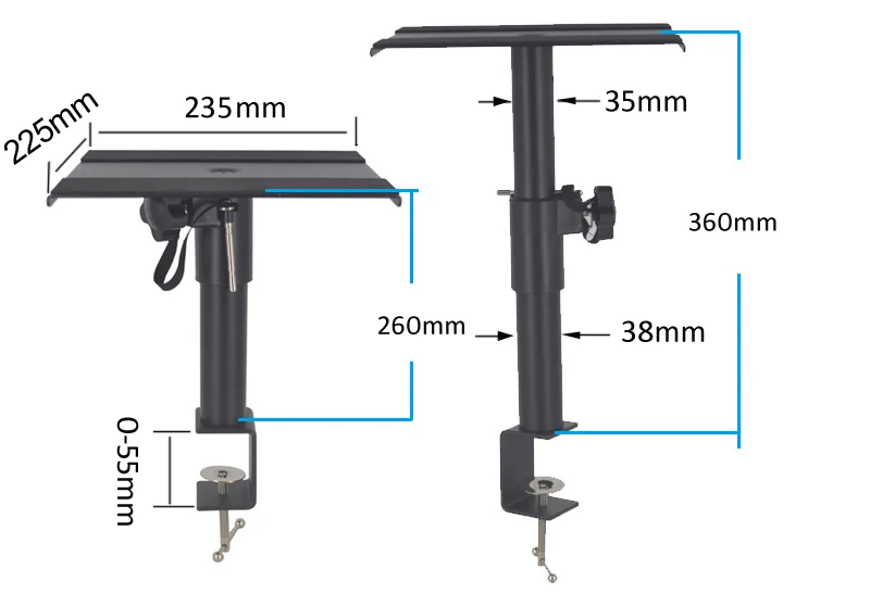 (1 pair=2pc) XP-05 360 rotate height adjustable universal projector desktop stand speaker mount with tray at top clamp base images - 6