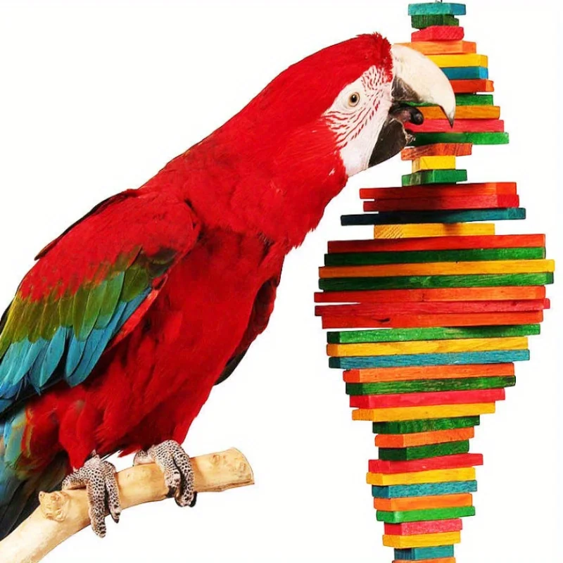 1PCC Parrot Toy Colorful Multi layered Parrot Mouth Bite Toy Wooden Bird Bird Cage Hanger