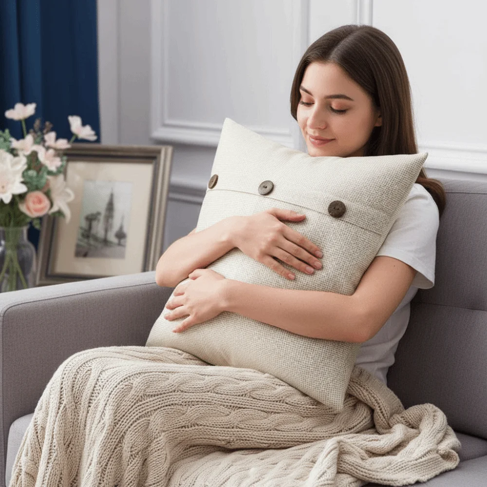 2PCS Imitation Linen Pillow Cover Japanese Style Breathable Cushion Cover 45×45cm Soft Buttoned Pillowslip Sofa Decor