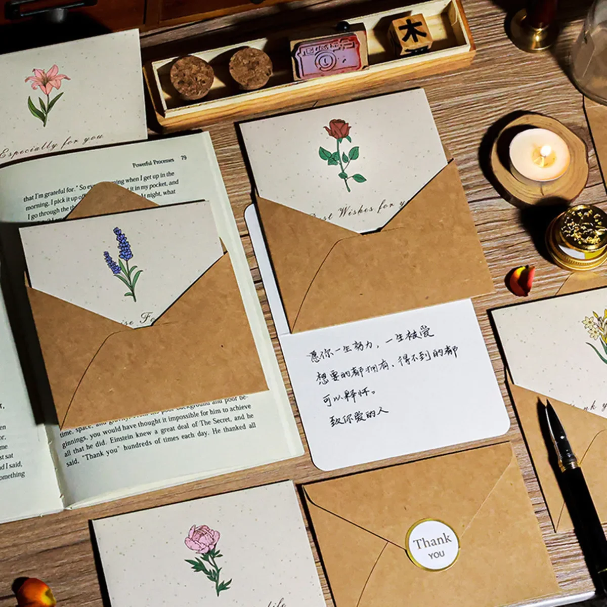6PCS Vintage Botanical Greeting Cards Simple Cards Valentine's Day Mother's Day Wedding Birthday Message Wishes Thank You greeting cards