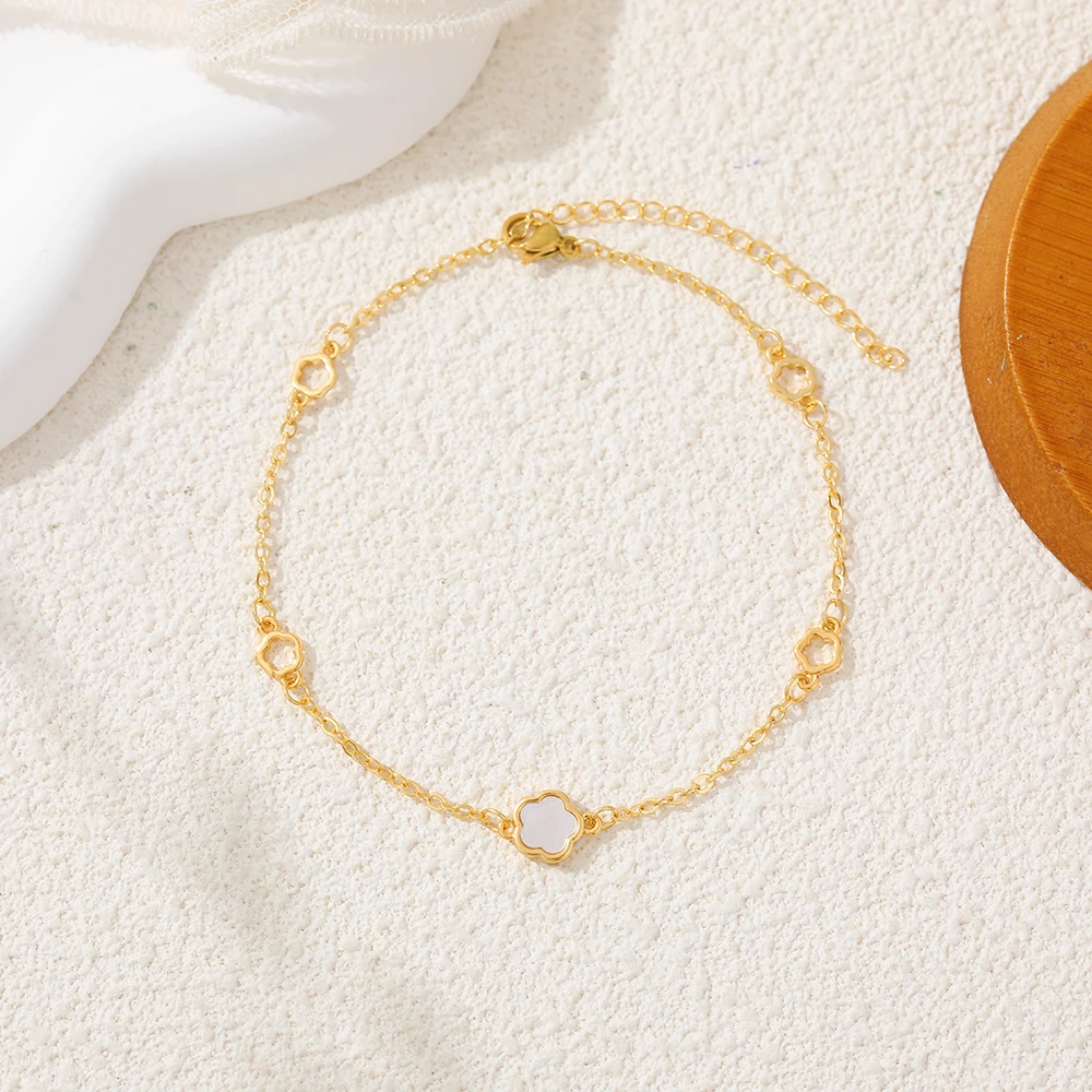 Fashion Adjustable Link Chain Flower Bracelet White Opal Zircon Geometric Pendant Neckalce for Women 18K Gold Plated Jewelry New