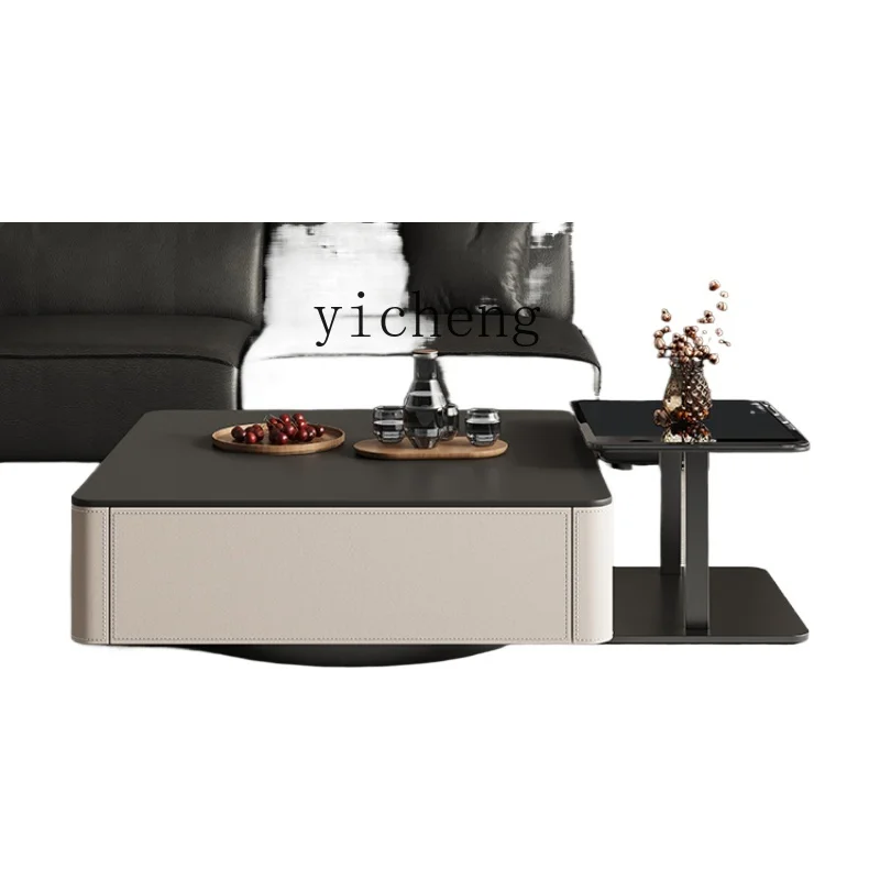 

XL Stone Plate Black High Coffee Table Living Room Home Square Side Table Combination