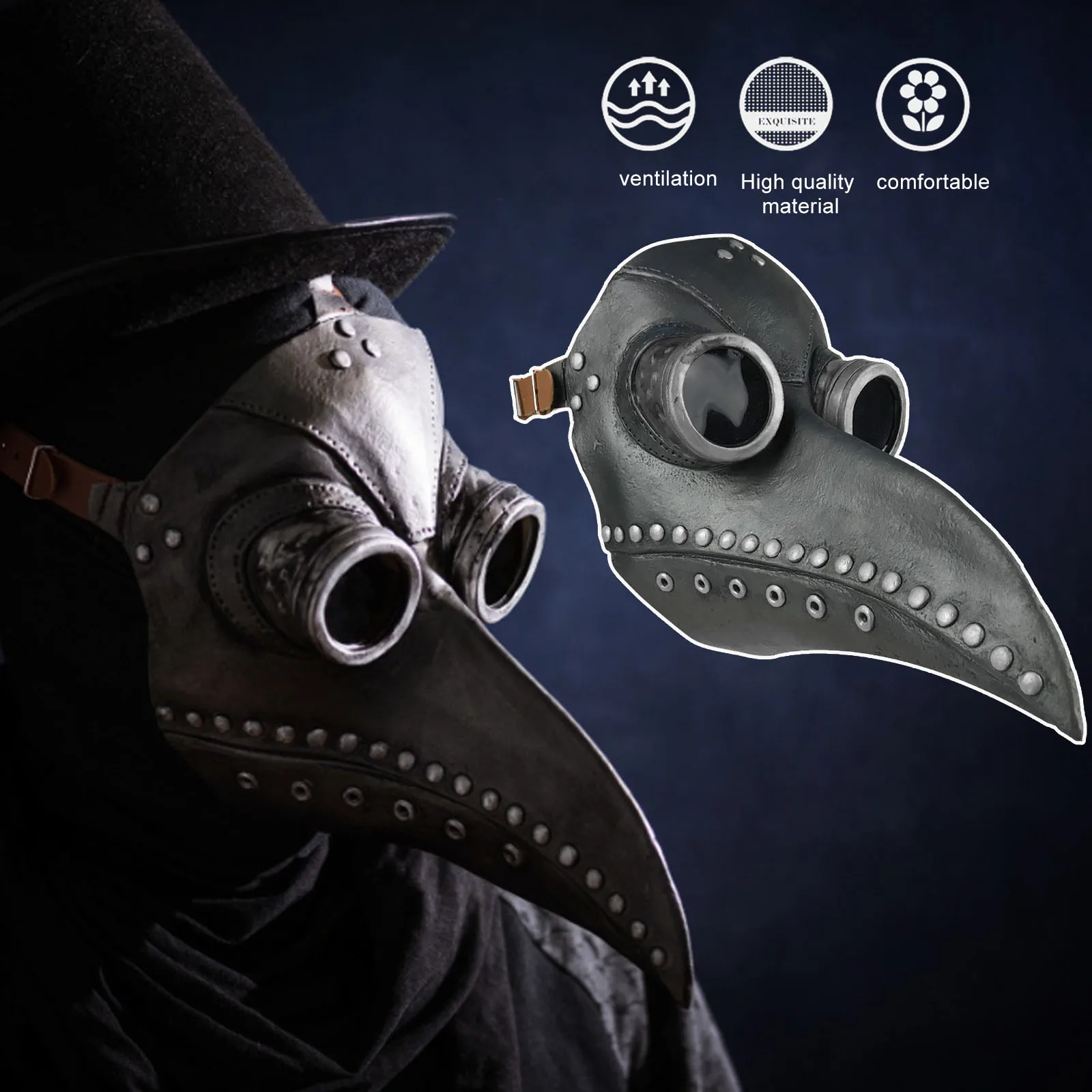 Neue Halloween-Maske und Umhang Steampunk Pest Arzt Maske Vogel Schnabel Maske Maske Vollgesichts Party Halloween Kostüm Cosplay Requisiten – Detail 10