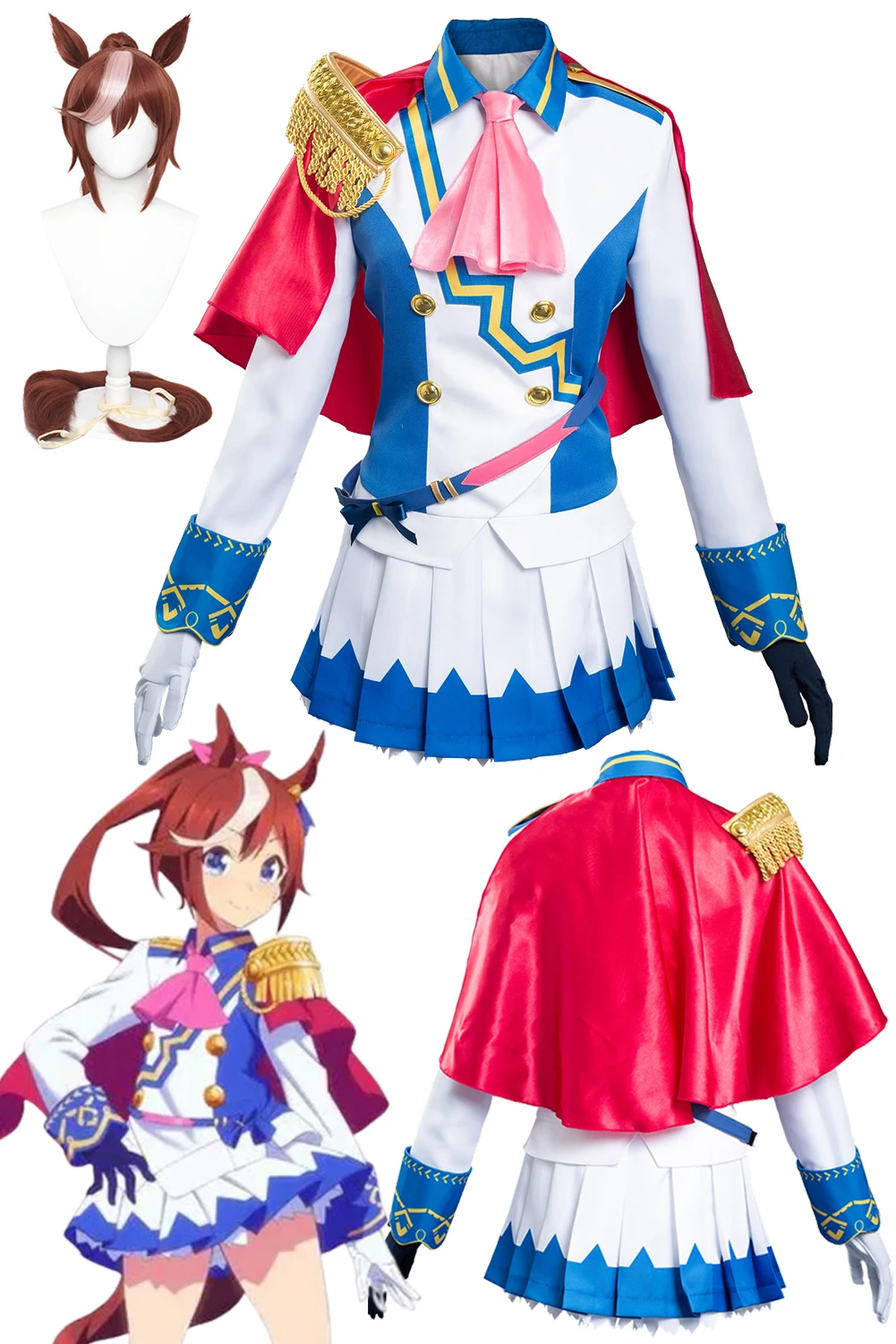 

Anime Game Pretty Derby Cosplay Tokai Teio Wigs Tail Dress Set Halloween Carnival Suit For Disguise Ladies Women Adult