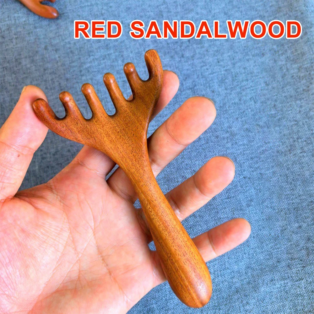 Wooden Meridian Massage Comb Anti-static 6-Claw Head Massager Promote Blood Circulation Body Gua Sha Tool Head Massage Brush