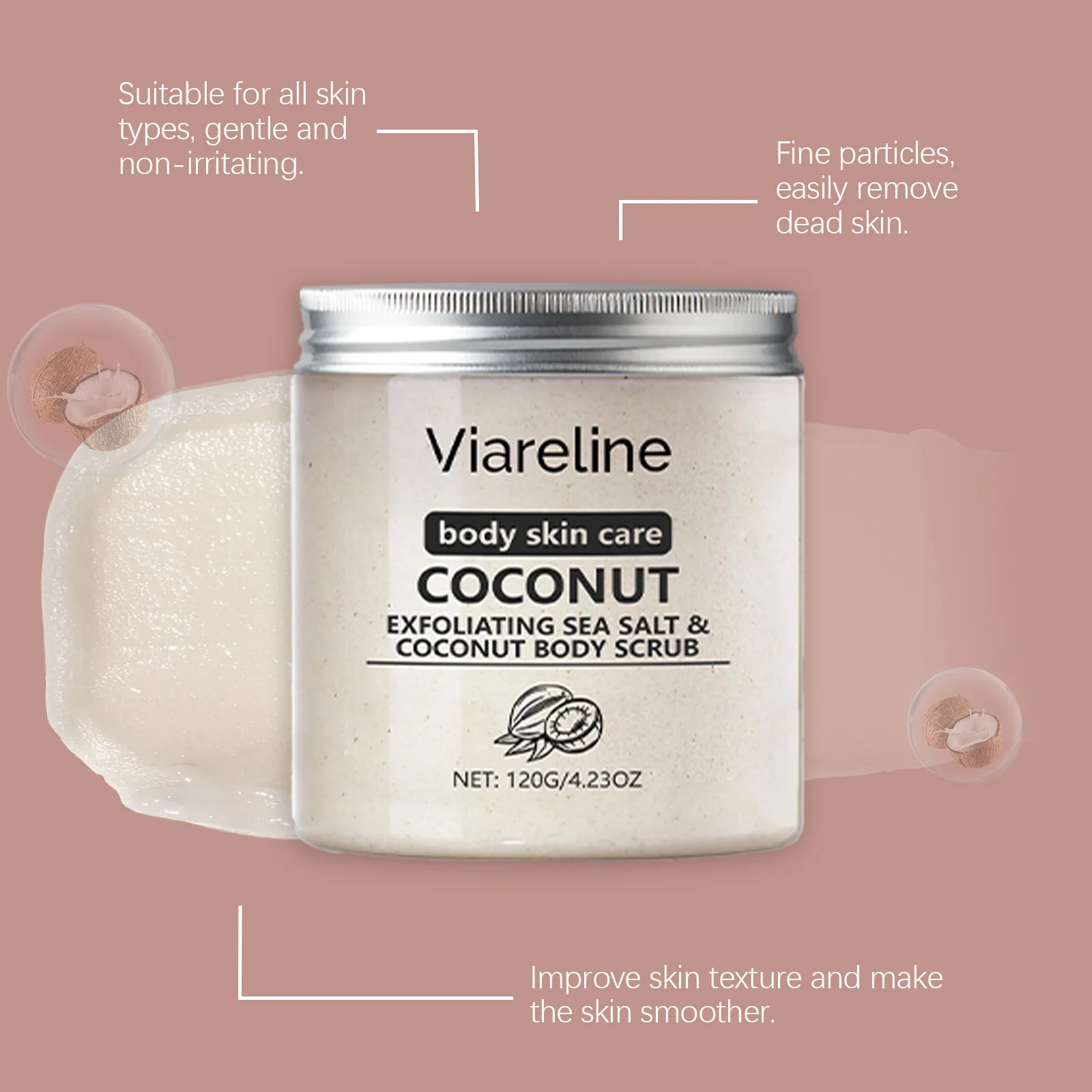 Coconut-Scented Sea Salt Body Scrub - Gentle Cleansing, Nourishes Skin, Leaves Skin Smooth, Exfoliating Body Care Scrub