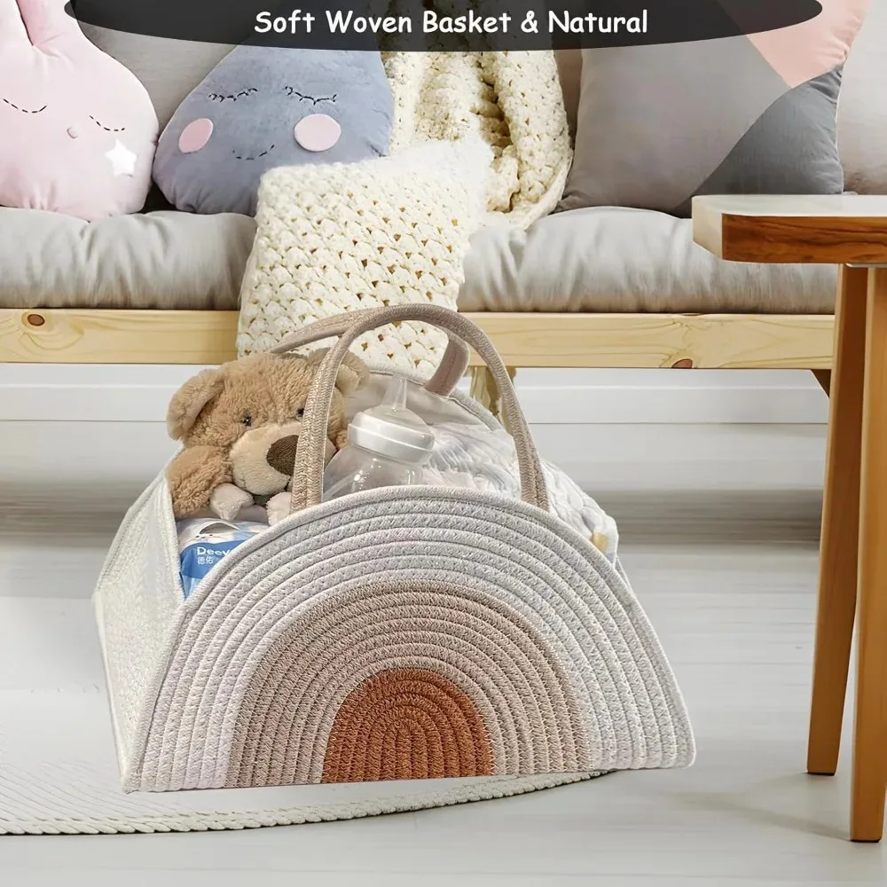 Diaper Caddy Organizer with Gift Bags and Ribbons - Sturdy Cotton Rope Basket for Baby Girl & Boy Newborn Essentials