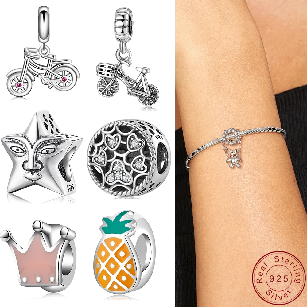 

Shine European S925 Sterling Silver Lovers Flower DIY Charm For Original Women Bracelet Necklace Chain Jewelry