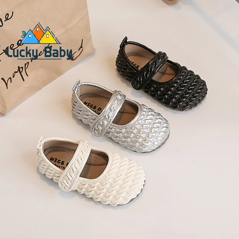 Soft Puff Pleats Design Ballet Flats Baby Kids Cute Round Toe Cream Color Ballerina Shoes Girls Concise Versatile Dress Zapatos