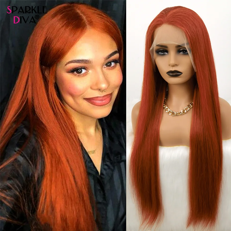 

13X4 Lace Frontal Wig Orange Ginger Color Straight Human Hair Wig Remy Hair Glueless Lace Frontal Wigs Pre Plucked For Women