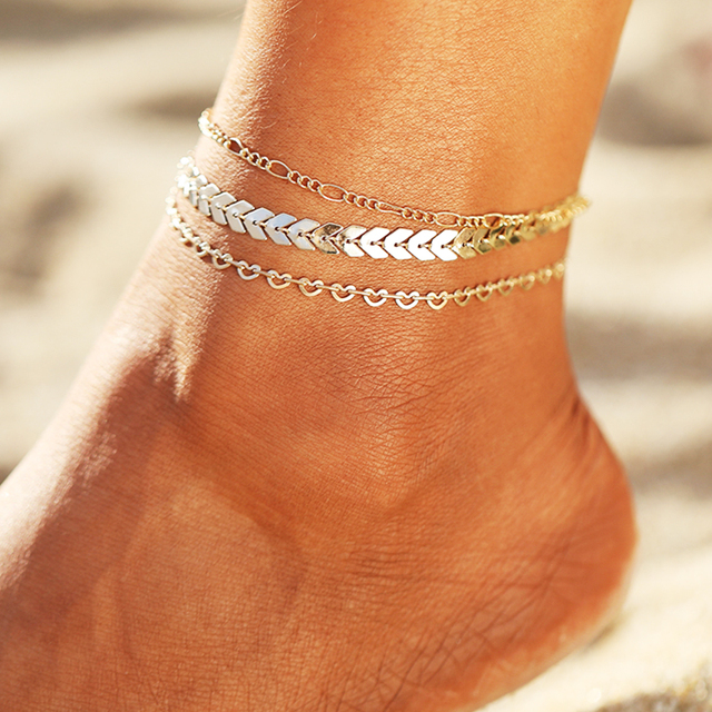 Bohemian Multilayer Gold Color Anklet Bracelet On The Leg For Women Fashion Female Anklets Barefoot Leg Chain Beach Jewelry