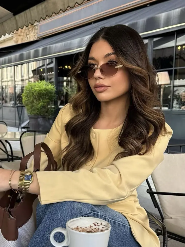 HH Women Elegant Yellow Blazer Coat O Neck Single Breasted Long Sleeve Jacket Autumn Solid Casual Office Lady Outerwear