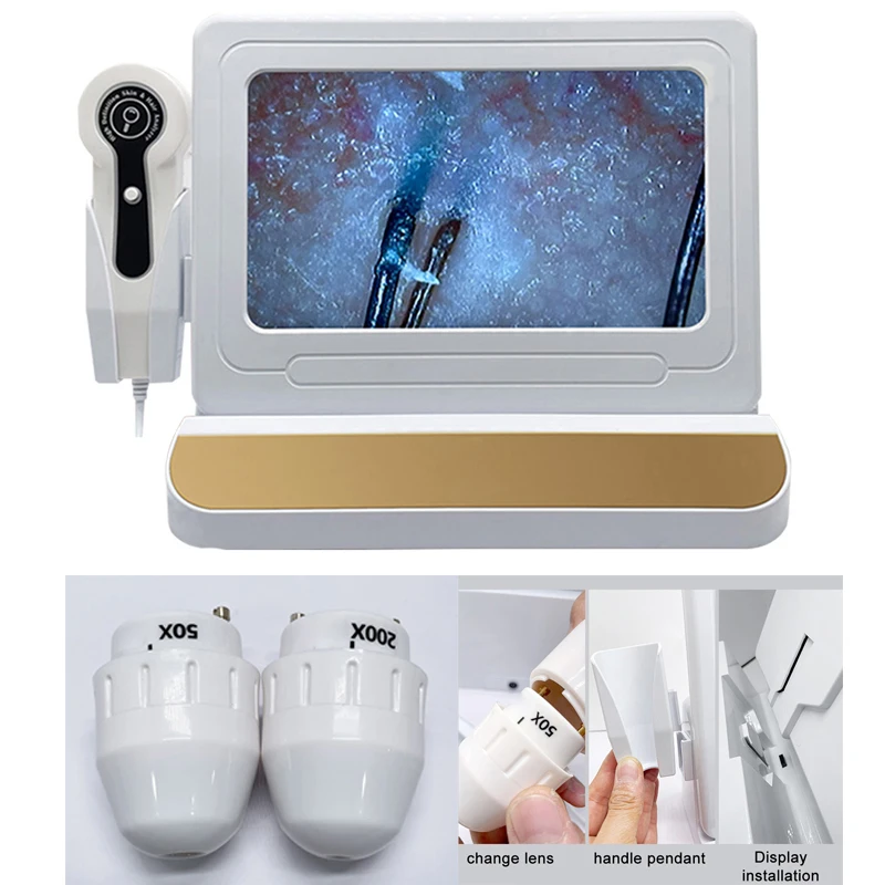 HD Digital Skin Analyzer Professional Hair Scalp Camera Detector Hair Follicle Oil Moisture Test Device 10inch 50/200X