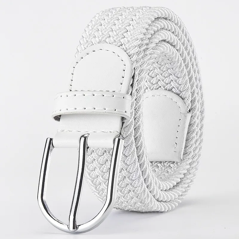 Sehr beliebte Mode 105 cm Damengürtel weiß Luxus gewebt Stretch lässig Legierung Schnalle Nadel elastische Leinwand Jungen Taillengurte – Detail 8