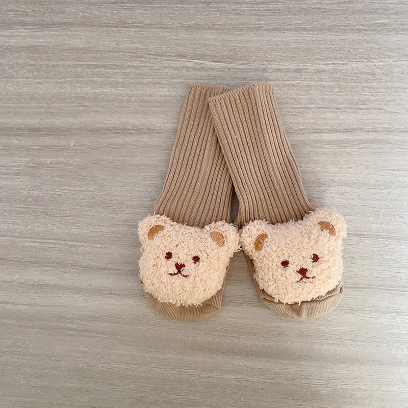 Baby Socks Cartoon Bear Long Knitting Spring Fall Winter Anti Slip Socks Infant Socks 3-6 Months