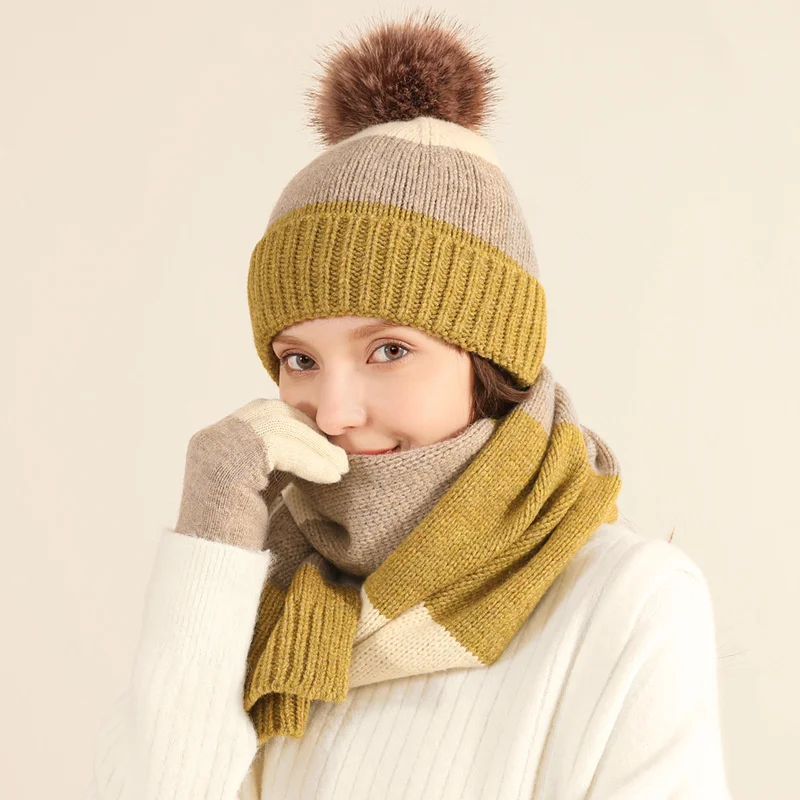 hat-scarf-and-glove-set-for-women-winter-warm-soft-knitted-pompom-beanie-female-casual-solid-cashmere-scarf-suit-outdoor-skullis